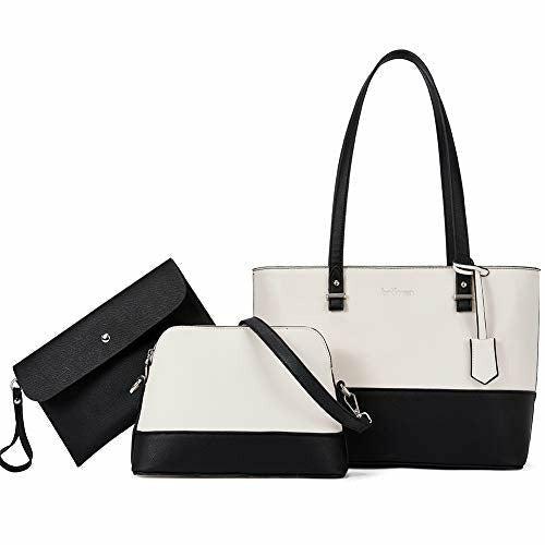 Womens Handbag Leather Tote ladies handbags Top Handle Shoulder Bag 3pcs Set Beige with Black 0