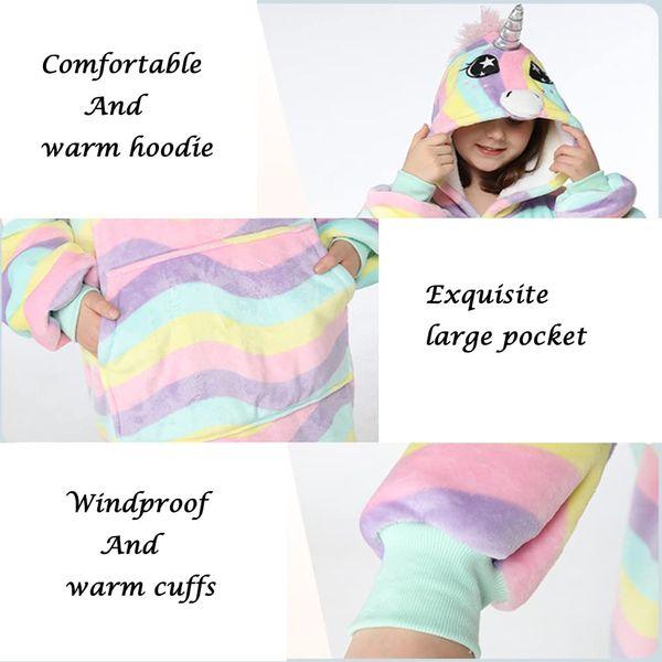 Queenshin Rainbow Unicorn Wearable Blanket Hoodie,Oversized Sherpa Comfy Sweatshirt for Adults Women Girls,Warm Cozy Kawaii Animal Hooded Body Blanket 3