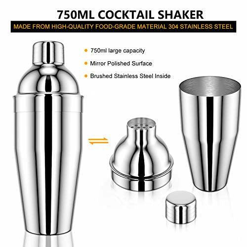 RATEL Cocktail Making Set, 9 Pcs Stainless Steel Cocktail shakers Set Professional Bar Accessory Tool Party Essential Cocktail Mixing Kit Including 750ml Cocktail Shakers, Strainer, Cocktail Book etc. 1