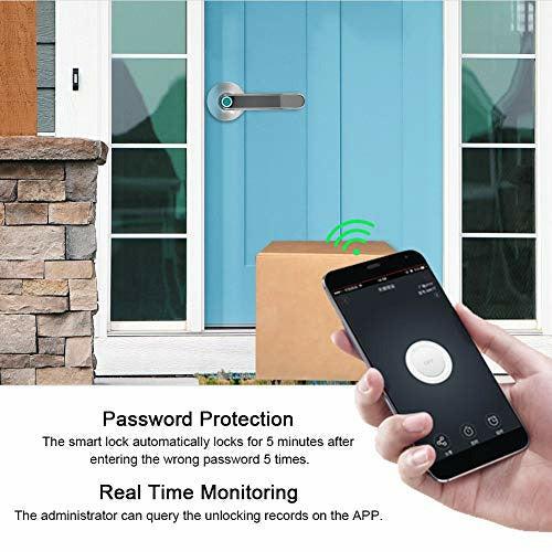 Smart Door Locks, Smart Biometric Fingerprint Door Lock, Keyless Bluetooth Door Lock, Home Security Password Door Lock with Fingerprint Door Handle, APP Control, for Home Security(Chrome) 3