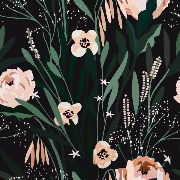 VaryPaper Pink Flower Wallpaper Self Adhesive Floral Black Contact Paper 44.5cmx800cm Sticky Back Plastic Furniture Vinyl Wrap Lining Paper Botanical Wall Art for Living Room Worktop Vinyl Covering