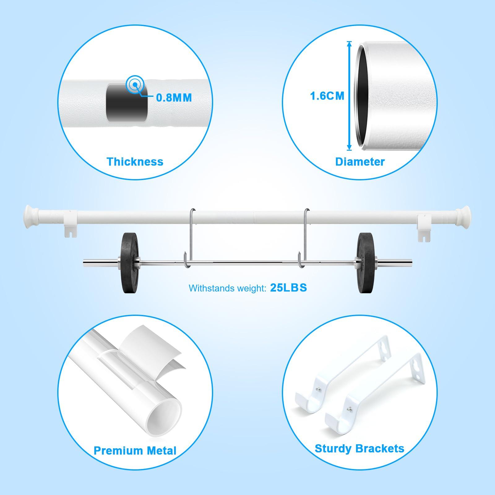 Curtain Poles, Curtain Poles for Eyelet Curtains 76 to 116 cm, 1.6 cm Adjustable Sigle Curtain Rods with Brackets for Patio, Sliding Glass Door, Living Room, Matte White, 2 Pack 2