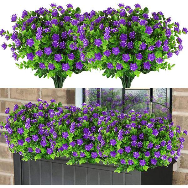 VISVIC Artificial Flowers Faux Plastic Fake Flowers UV Resistant for Indoor Outside Hanging Pot Garden Porch Wedding Party Farmhouse Décor, Purple, 10 Bundles