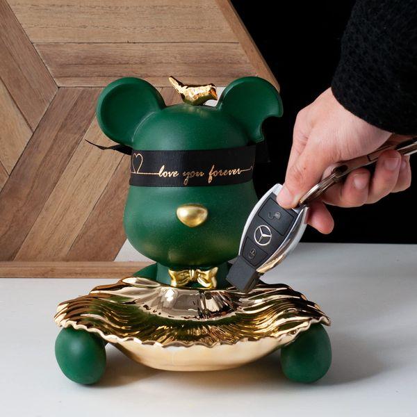 Hanbosym Key Tray for Entryway Table, Snack Tray, Jewelry Holder,Cute Ninjia Bear Decorative Storage for Office Bedroom and Livingroom (Green) 2