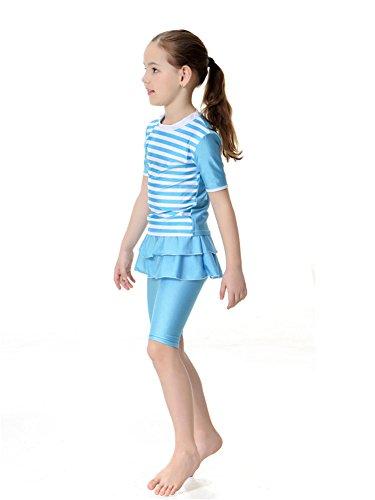 CaptainSwim Kid's Short Sleeve Swimsuit Muslim Islamic Two Piece Modest Swimwear (Sky Blue, Int'l-M Height:100-130cm) 3