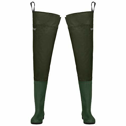 Magreel Hip Waders Lightweight Waterproof Hip Boots for Men and Women, PVC/Nylon Fishing Hunting Bootfoot with Cleated Outsole, Size 7-Size 13, Army Green 0