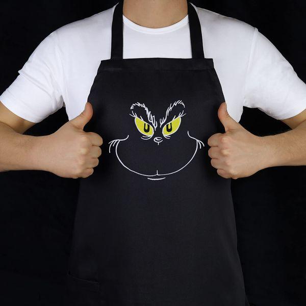 EXPRESS-STICKEREI Cooking apron unisex Adjustable Kitchen Aprons with Pocket | adjustable neck strap (Grinch - Kochschürze) 4