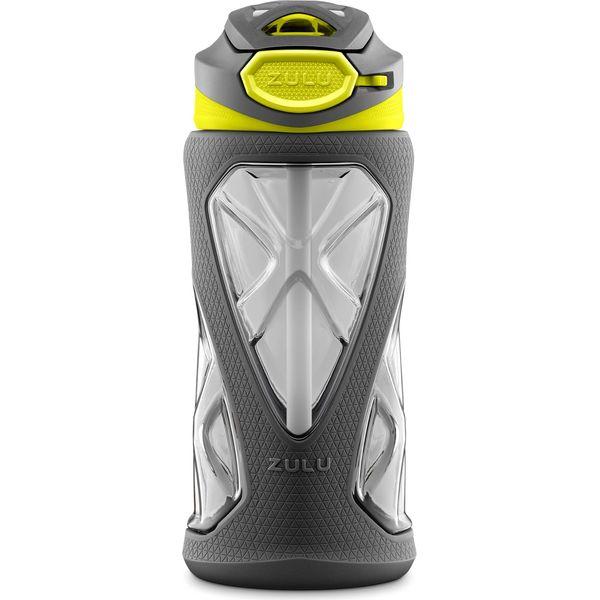 ZULU Torque 16oz Plastic Kids Water Bottle with Silicone Sleeve and Leak-Proof Locking Flip Lid and Carry Loop for School Backpack, Lunchbox, Outdoor Sports, BPA-Free Dishwasher Safe, Grey/Green 0