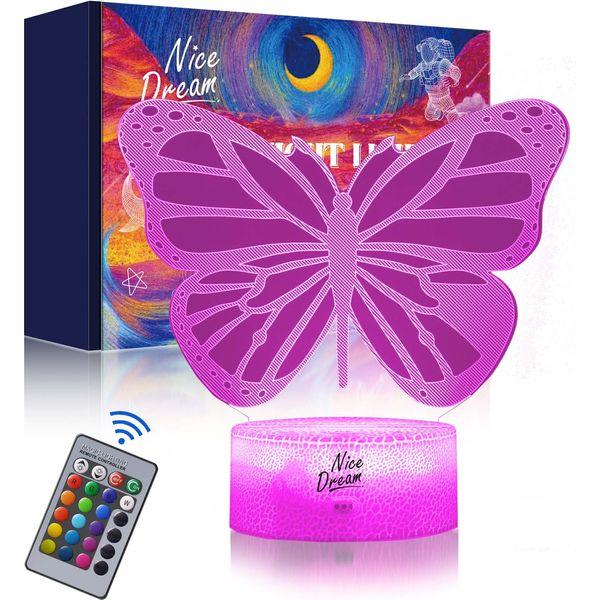 Nice Dream Butterfly Night Light for Kids, 3D Illusion Night Lamp, 16 Colors Changing with Remote Control, Room Decor, Gifts for Children Boys Girls 0
