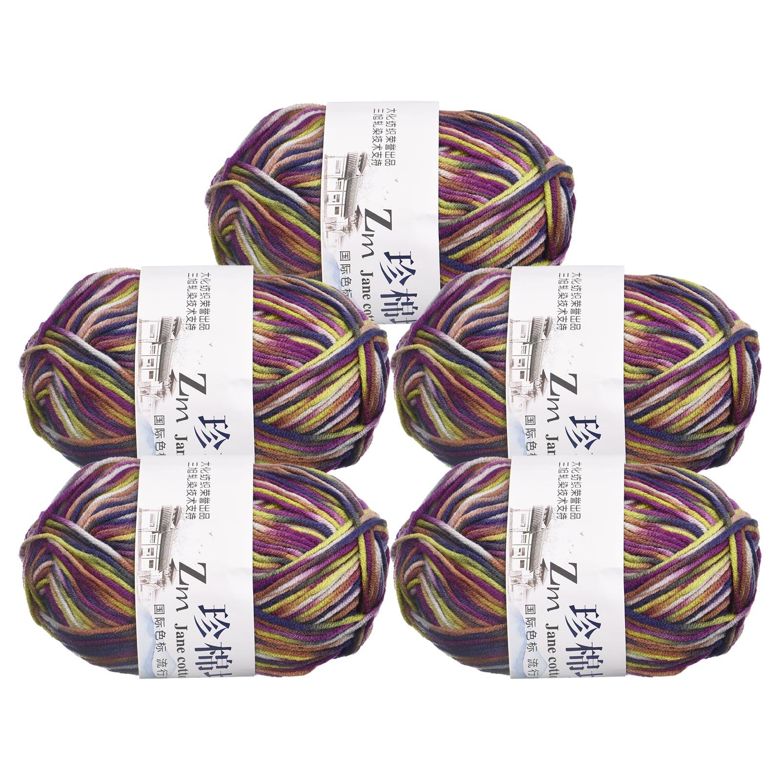 sourcing map Cotton Blend Yarn, 5 Pack of 50g/1.76oz Soft Crochet Craft Yarns for Knitting and Crocheting Craft Projects, Colorful Purple 0