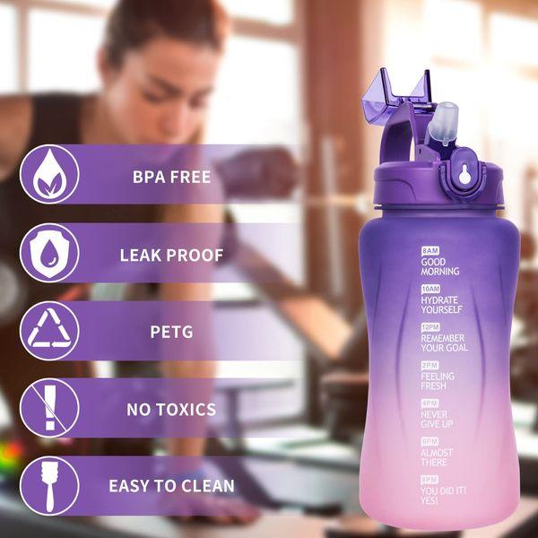 Reeho 2 Litre Sports Motivational Water Bottle with Straw & Time Marker, Wide Mouth Drinking Bottle, Reusable BPA Free Water Jug for Fitness Gym Outdoor 4