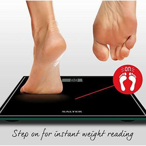Salter Compact Digital Bathroom Scales - Toughened Glass, Measure Body Weight Metric / Imperial, Easy to Read Digital Display, Instant Precise Reading w/ Step-On Feature - Black 4
