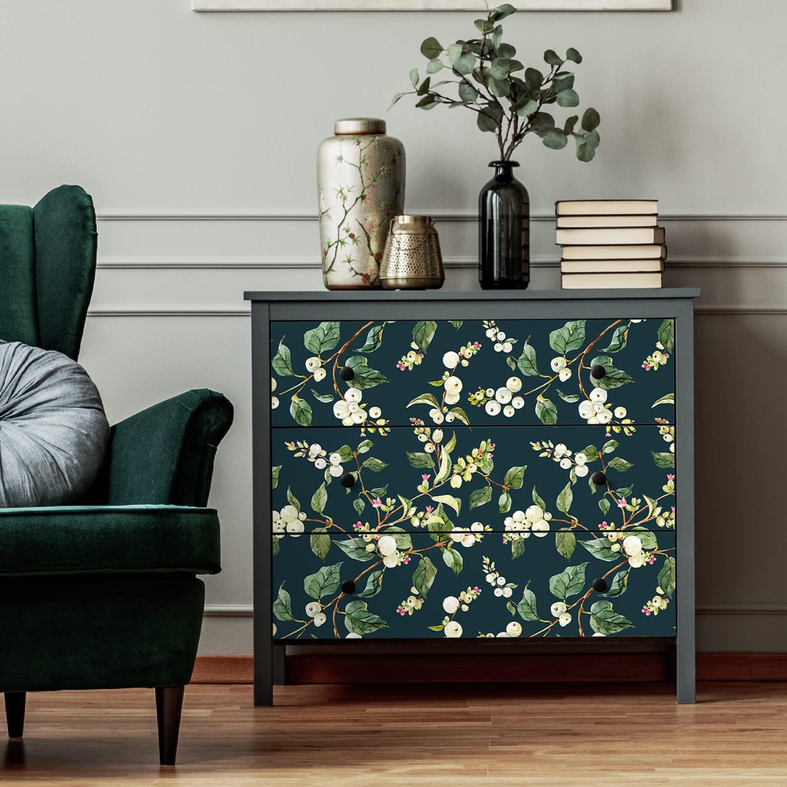 VEELIKE Black Leaf Wallpaper Self Adhesive 44.5cm×900cm Vintage Floral Contact Paper Tropical Wall Mural Patterned Sticky Back Plastic Vinyl Cabinet Cover Worktop Covering Botanical Wall Art Bedroom 3