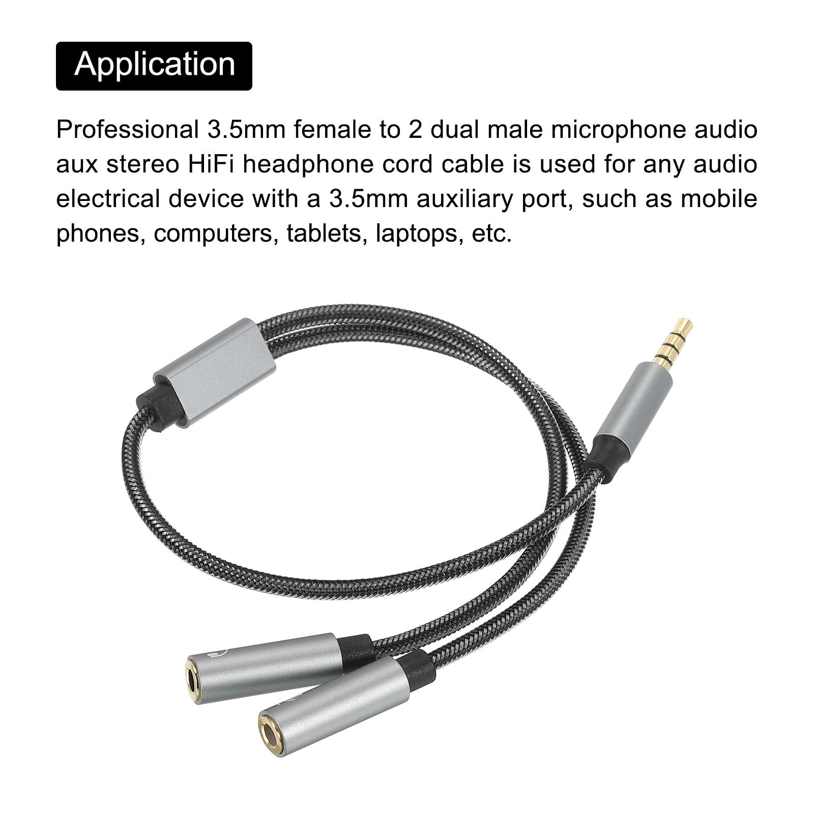 sourcing map Headset Splitter Cable 3.5mm Male to 2 Dual TRS Female Headphone Mic Stereo Jack Earphones for Microphone Phone Speaker PC 3