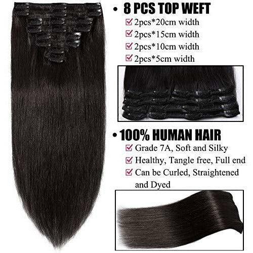Rich Choices Clip in Extensions Human Hair 100% Real Hair Extensions Soft and Natural Easy to Wear (24"-80g, 1B Natural Black Hair Extensions) 3