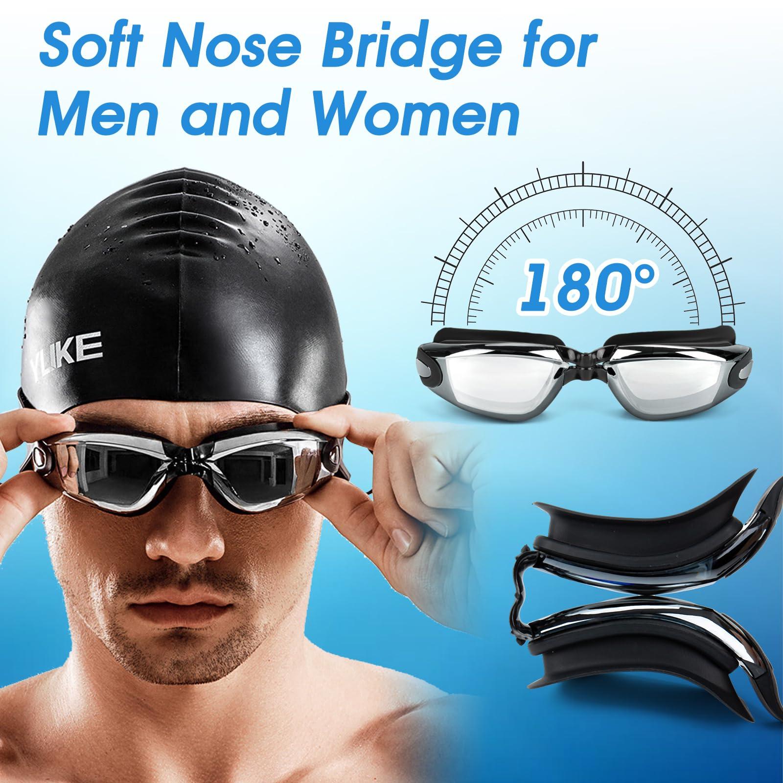 Taope Swimming Goggles, Swim Goggles attached Ear Plugs for Adult Unisex Men Women - No Leaking, Anti Fog, UV Protection，Dark Lens - Free Storage Case, Nose Clip and Earplugs - Black 3