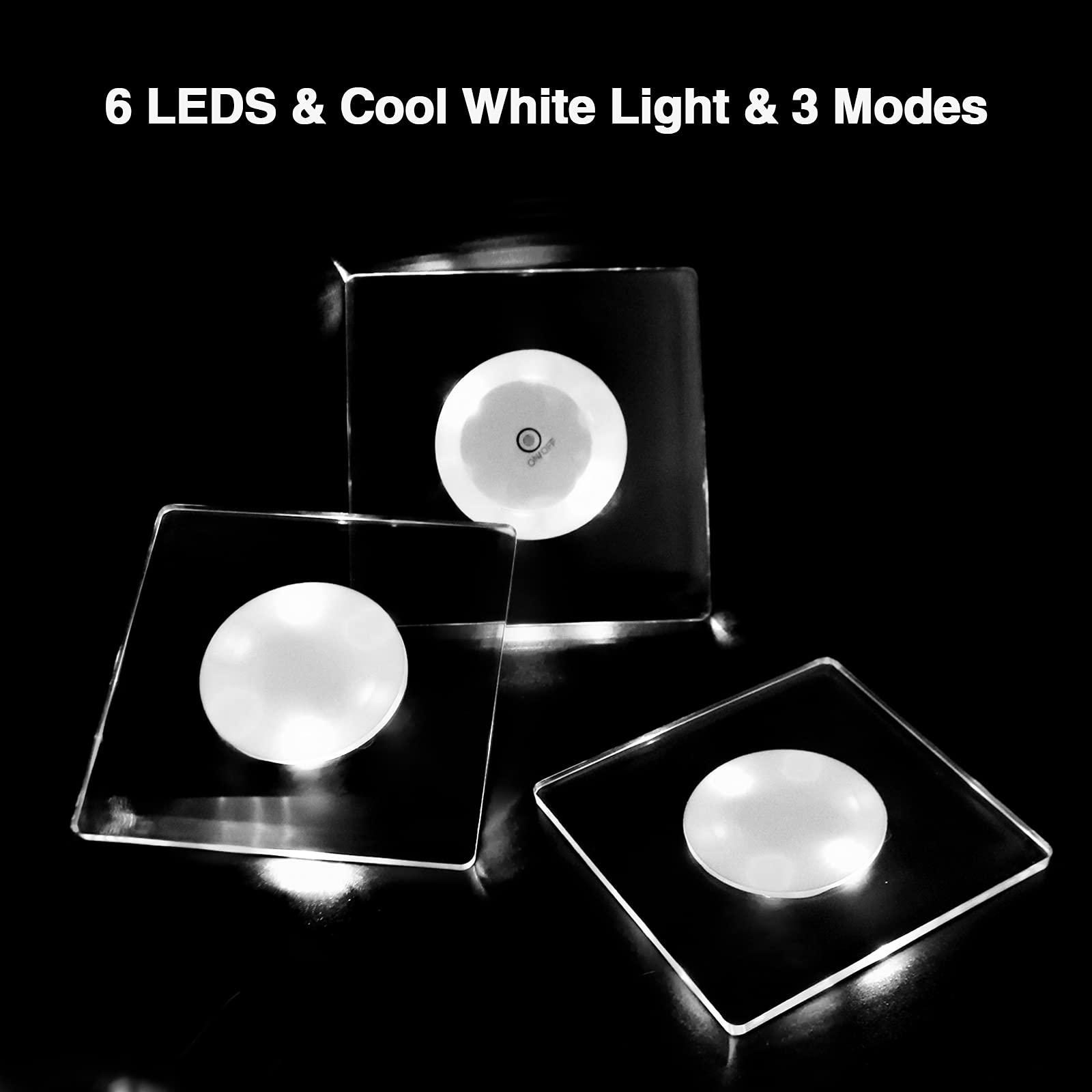 MEDOYOH Set of 6 Square Cool White LED Coasters for Drinks, ON/OFF Disposable Light Up Coasters, Daily Waterproof Acryl Beer Coasters Cocktail Coasters for Parties Weddings Bar Christmas Home Pub 1