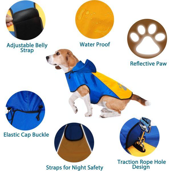 iTayga Dogs Waterproof Jacket,Lightweight Waterproof Raincoat Reflective Strips Safety Dog Coat with Hood Collar Hole,Windproof Snow-proof Dog Rain Jacket for Small Medium Large Dogs(XL,Blue-Orange) 4