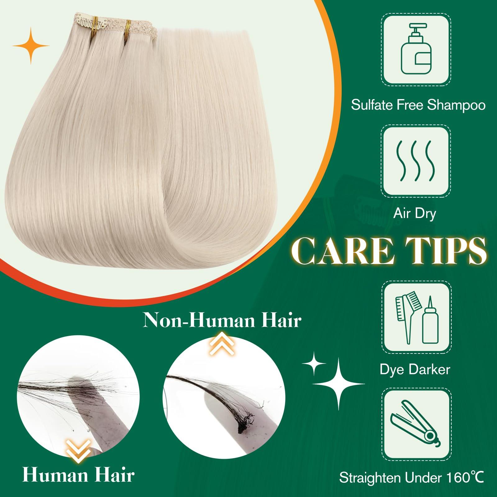 Easyouth Blonde Clip in Extensions Human Hair 14 Inch 70g 7Pcs Double Weft Clip in Hair Extensions Real Hair White Blonde Clip in Human Hair Extensions 4