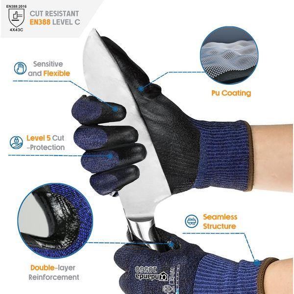 ANDANDA 12 Pairs Level 5 Cut Resistant Gloves, PU Coated Safety Work Gloves, Comfort Stretch Fit, Seamless Structure, Work Gloves Suitable for Garden/Construction/Glass Manufacturing/Machinery, Large 1