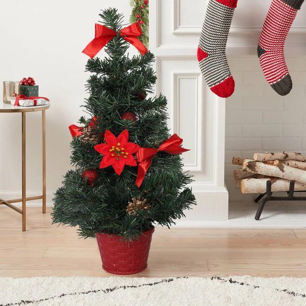 50CM Artificial Tabletop Christmas Tree,JUANPHEA Small Mini Christmas Tree wtih Hanging Ornaments, Artificial Xmas Tree for Christmas Desktop Decorations(Red) 3