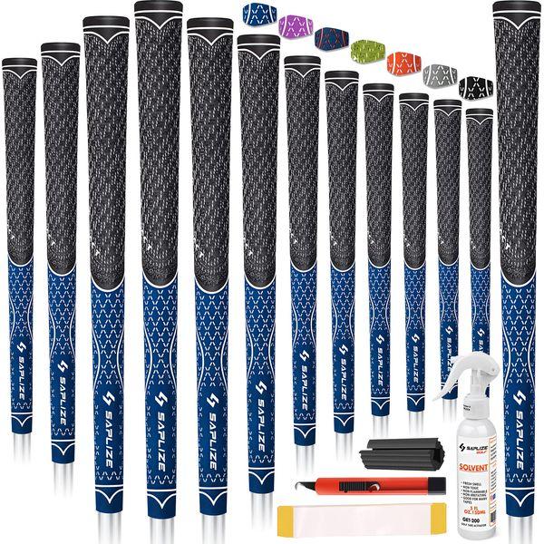 SAPLIZE 13 Golf Grips with Full Regripping Kit, Midsize, Multi-compound Hybrid Golf Club Grips, Blue Color 0