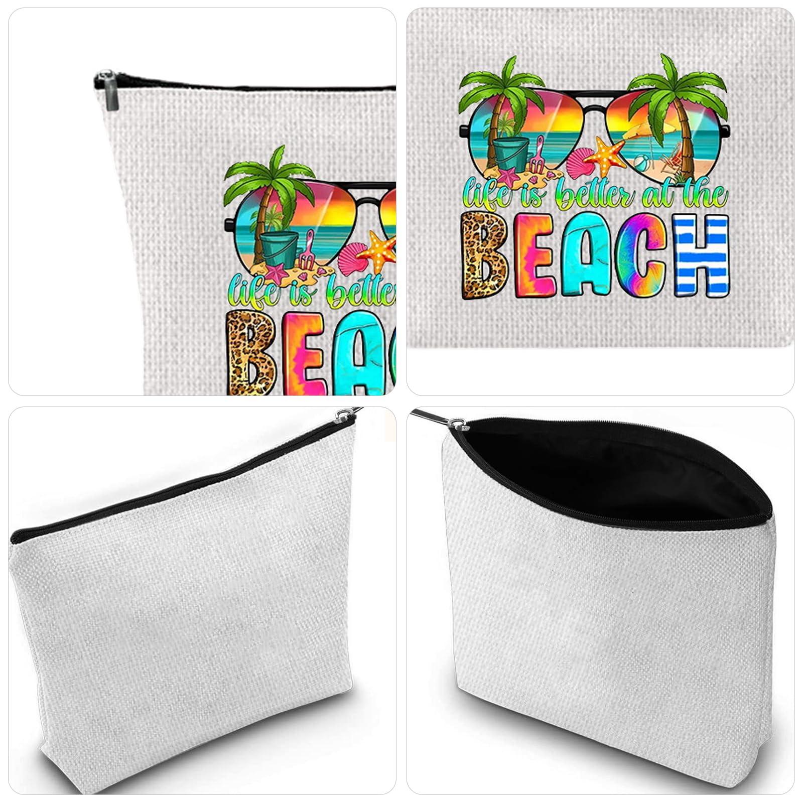 Cosmetic Bags, Makeup Bag Small for Toiletries Travel Cosmetic Bag Cotton and Linen Material, Summer Holiday Beach Seaside Cosmetic Bag Portable Versatile Zipper Cosmetic Bags for Girls Women (B) 2