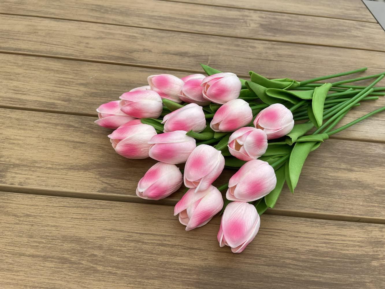 HSTOP 20PCS Real Touch Tulips PU Artificial Flowers, Faux Tulip Flowers Arrangement Bouquet for Wedding Party Home Dining Room Office Decoration (Pure Pink) 4