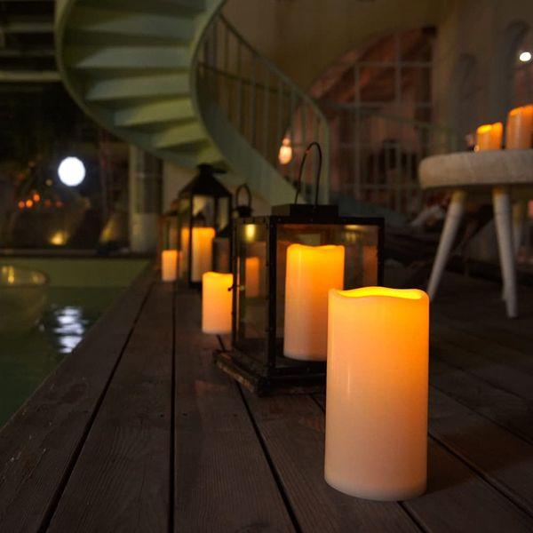 Homemory 8" x 4" Waterproof Outdoor Flameless Candles with Remote Control and Timer, Battery Operated Flickering LED Pillar Candles for Indoor Outdoor Lanterns, Porch, Long Lasting, Set of 2 1