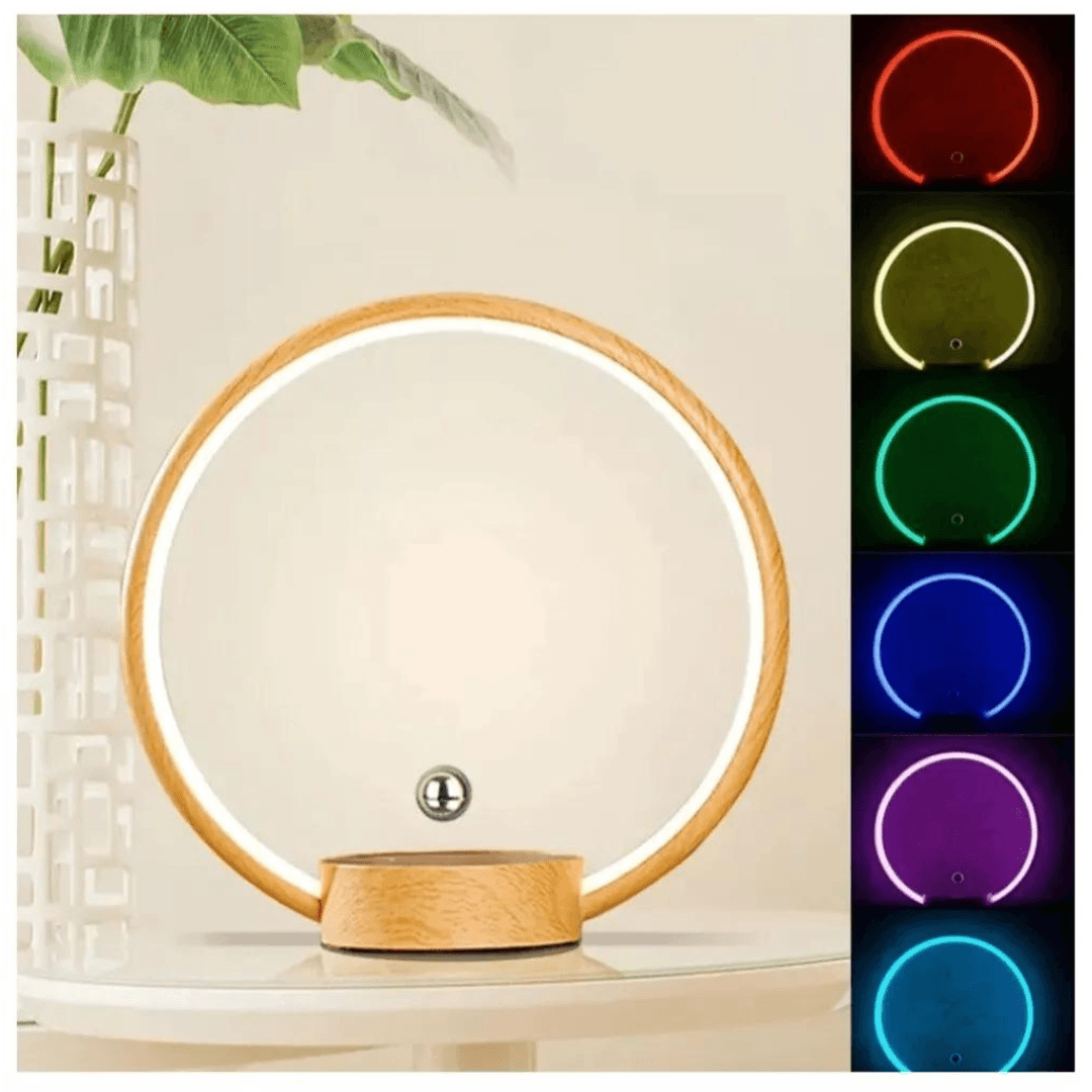 PeacePlanet Levitating Circle Lamp, 16 Colors, RGB, Dimmable LED with Floating Switch, Gift, Night Table Light, Multicolor (Wooden)