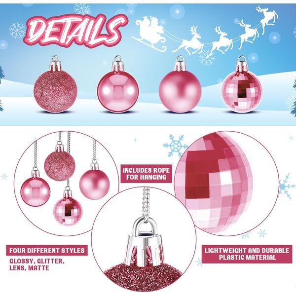 Harrycle 50 Pcs Christmas Tree Decorations Christmas Baubles Small Ball Ornaments Artificial Glitter Snowflake Decorative Poinsettia Flowers Candy Cane for Xmas Tree Topper Outdoor Home (Pink) 3