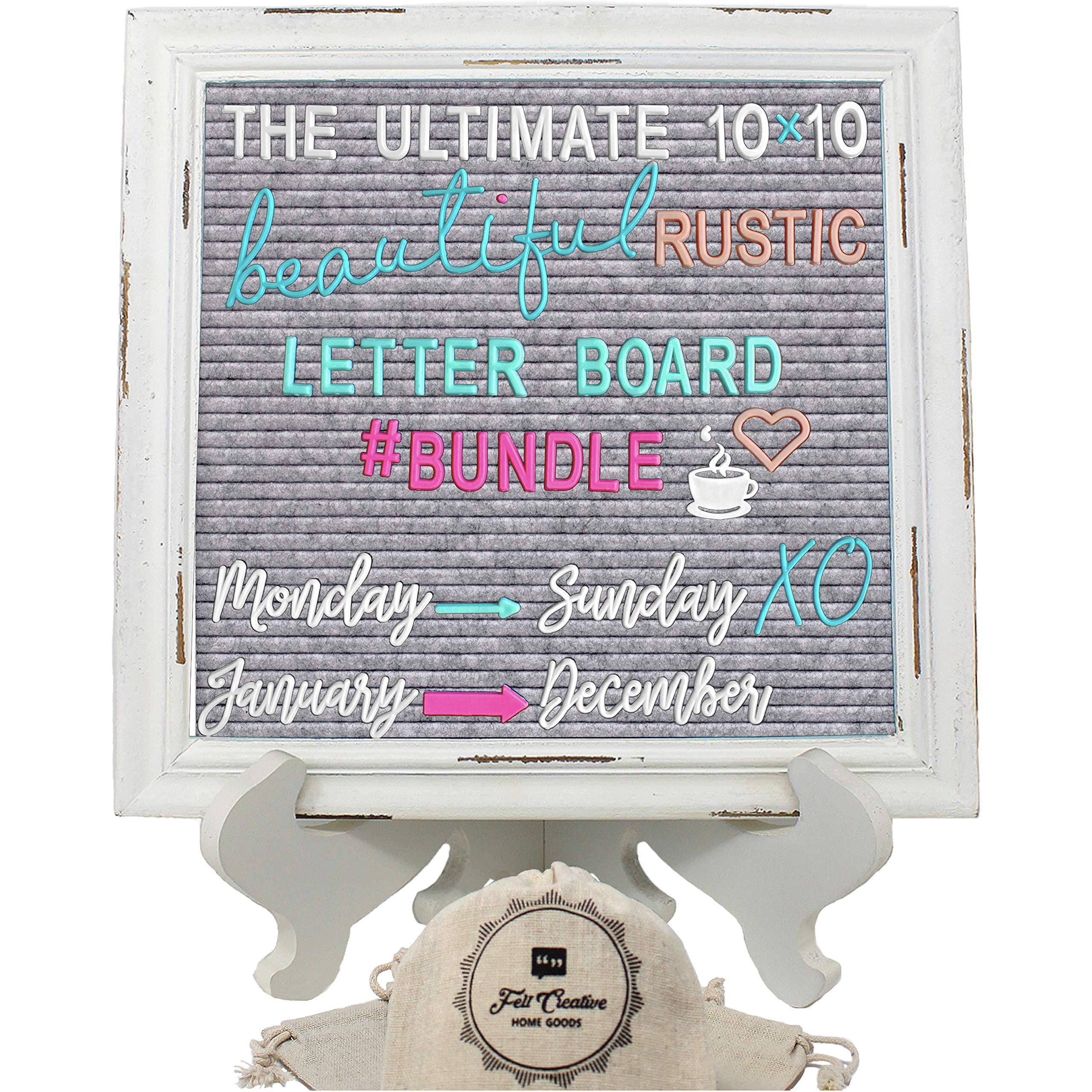 Felt Creative Home Goods Rustic Felt Letter Board Ultimate Bundle Farmhouse Vintage White Wood Frame and Stand Changeable Message Memo Board 800+ Letter Set and Custom Easel (Grey, 12x16 Inches) 0