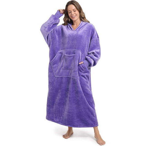 FUSSEDA Oversized Wearable Blanket Sweatshirt,Super Thick Warm Fleece Sherpa Cozy Blanket Hoodie with Pockets&Sleeves for Adult Kids Violet 0