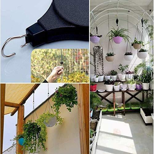 YWQ 2 Pcs Retractable Hanging Basket Pulley,Heavy Duty Plant Pulley Hook, Retractable Plant Hanger for Hanging Planters Flower Basket Pots, Birds Feeder, Plant Grow Light 3