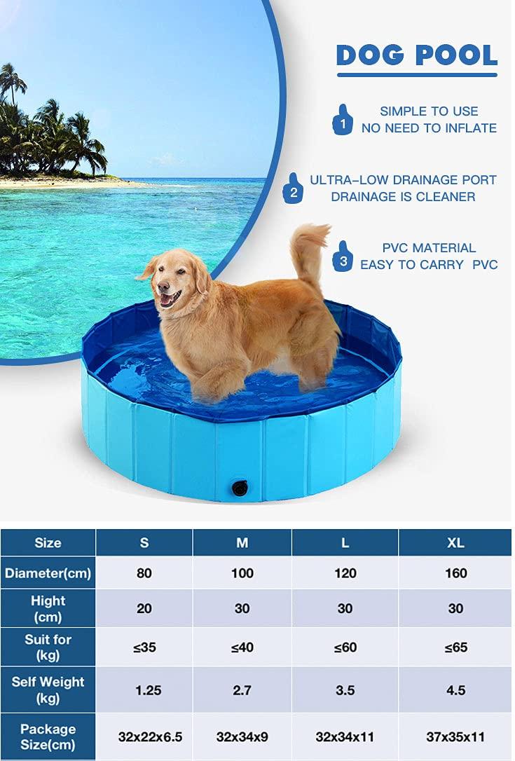 Dog Bath Tub dog pool dog paddling pool foldable pet dogs pool doggy swimming pool PVC round shape bathing tub playing pool for pets indoor/outdoor-80 * 20cm Blue 2