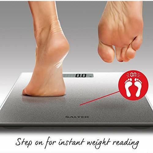 Salter Glitter Bathroom Scales - Supersize Digital Display Electronic Scale for Precise Weighing, Toughened Glass Platform, Step-On for Instant Reading, Metric + Imperial - Silver 1