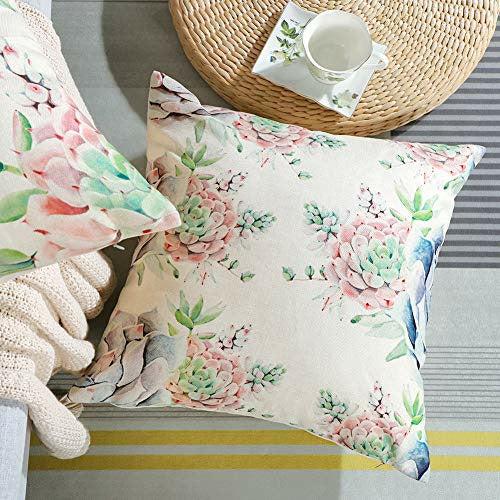 Artscope Set of 4 Decorative Cushion Covers 45x45cm, Succulents Pattern Waterproof Throw Pillow Covers, Perfect to Outdoor Patio Garden Bench Living Room Sofa Farmhouse Decor 3