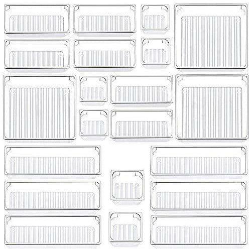 Yibaodan 21 Pack Desk Drawer Organizer Trays, Drawer Dividers Make Up Organizers and Storage Acrylic Clear Organization Bins Storage BoxMake-up Organiser for Kitchen Bedroom Office 0