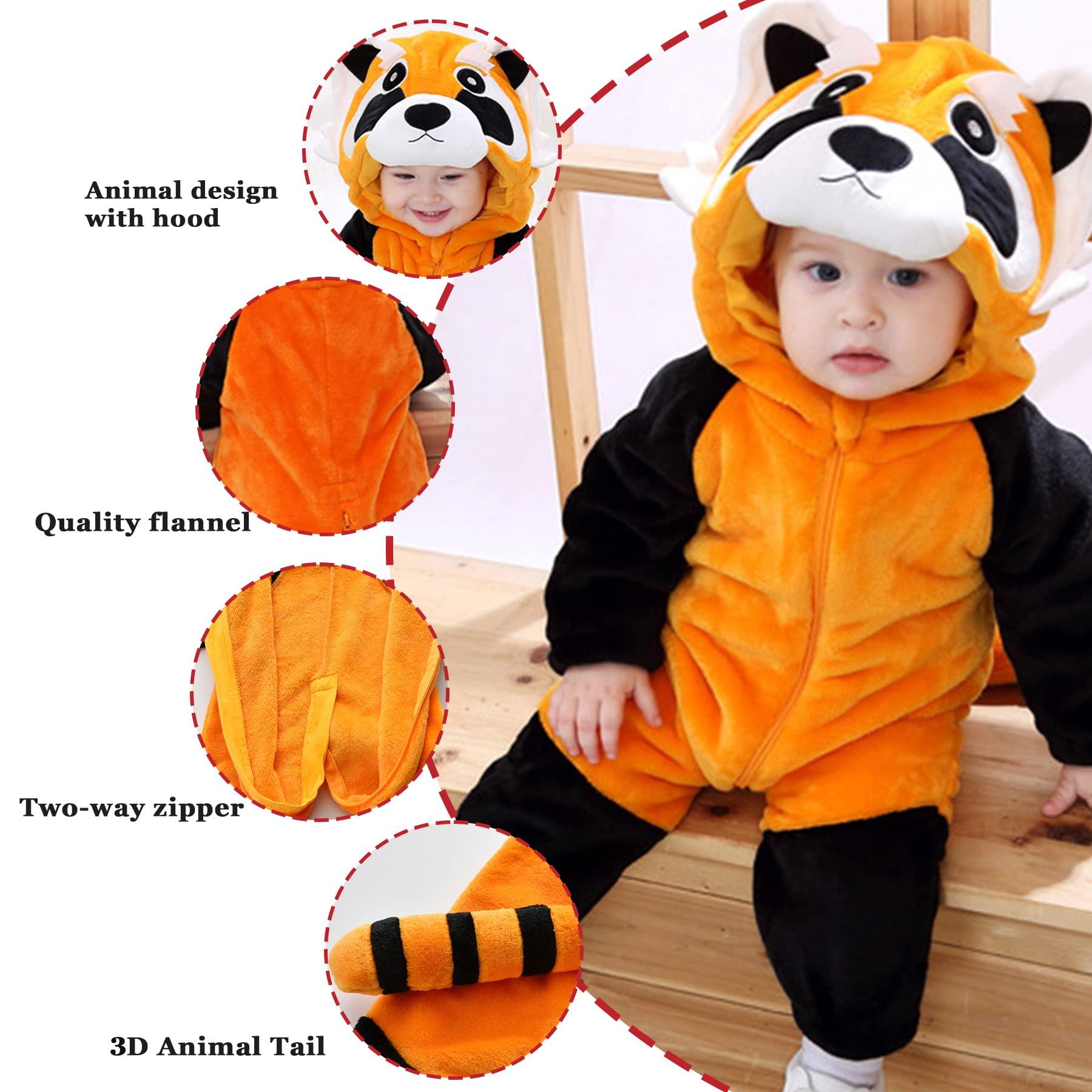 Doladola Unisex Kid's&Toddler's Costume Outfit Baby Boys Girls Flannel Animal Hooded Rompers Jumpsuit (3-6 Months, Raccoon) 1