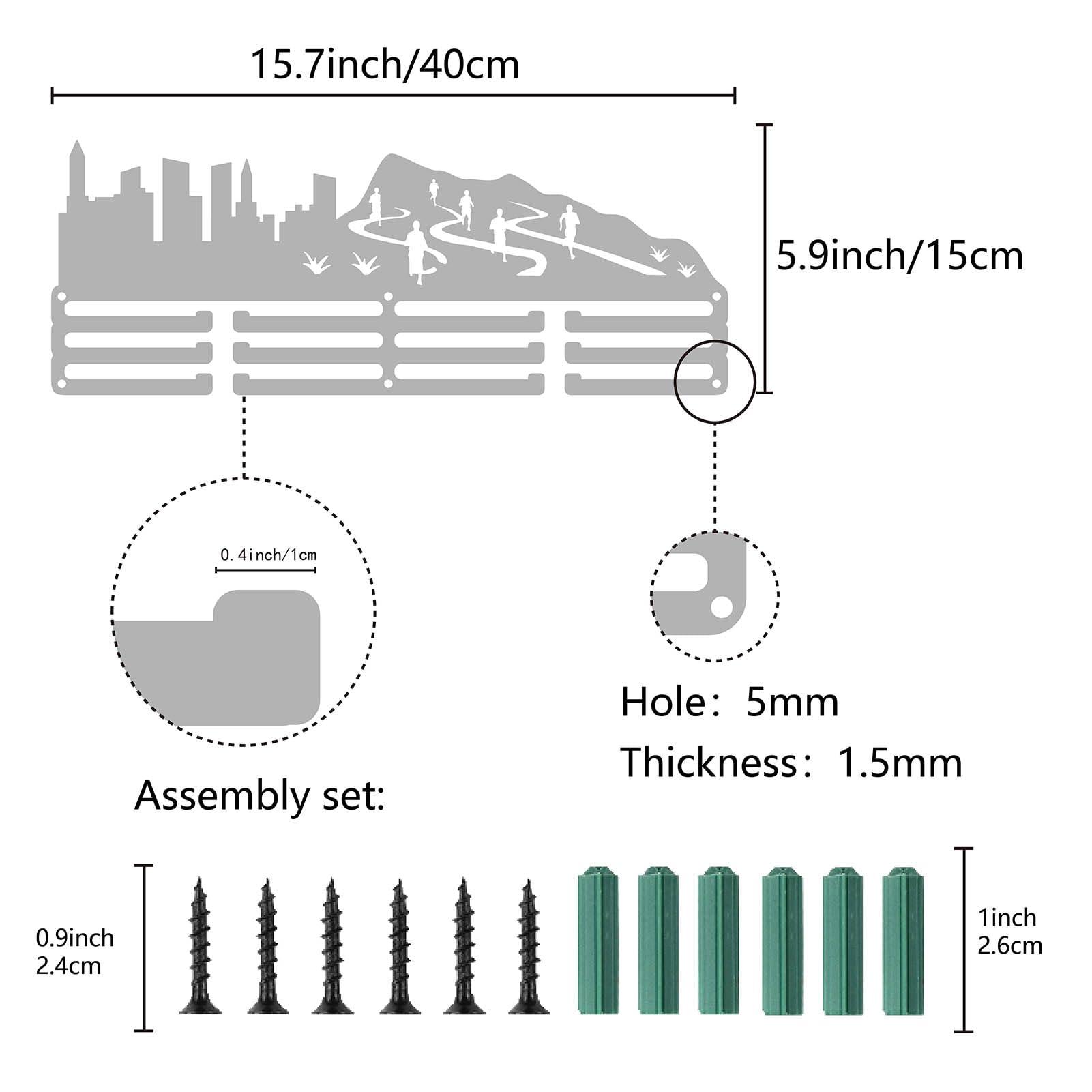 CREATCABIN Running City Medal Holder Hanger Silvery Metal Iron Medal Rack Organizer Medal Stand Frame with 12 Hooks 3 Rows Hanging Over 60 Medals Wall Mounted Hanger for Marathon Runner 15.7 x 6Inch 1