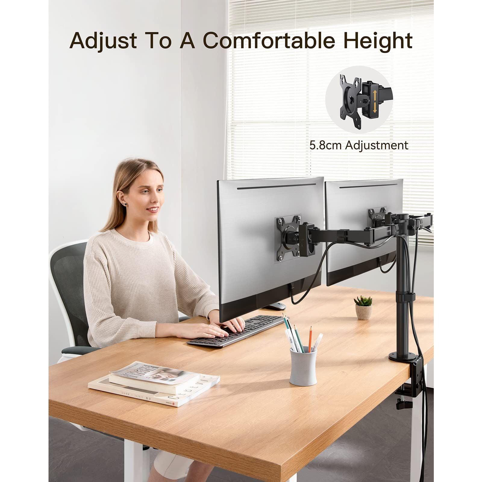 Relaxact Dual Monitor Arm for 17-32 inch LCD LED PC Screens, Ergonomic Double Monitor Stand for Desks, Fully Adjustable Desk Mount, Up to 8 kg per Arm, Tilt 90° Swivel 180° Rotate 360°, VESA 75/100 3