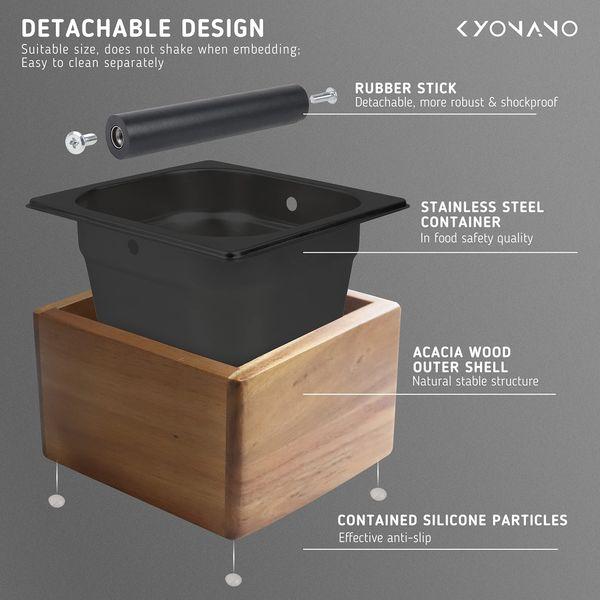 KYONANO Espresso Knock Box, Espresso Accessories, Coffee Knock Box with Durable Knock Bar and Non-Slip Base, Made of Natural Acacia Wood and Stainless Steel, Knock Box for Breville Machine Accessories 3