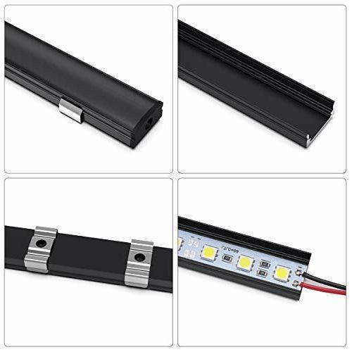 Jirvyuk Led Aluminum Channel, 1m/3.3ft LED Diffuser and Profile for LED Strip Lights with Black Cover, End Caps and Metal Mounting Clips - (U Shape) (6m) 2