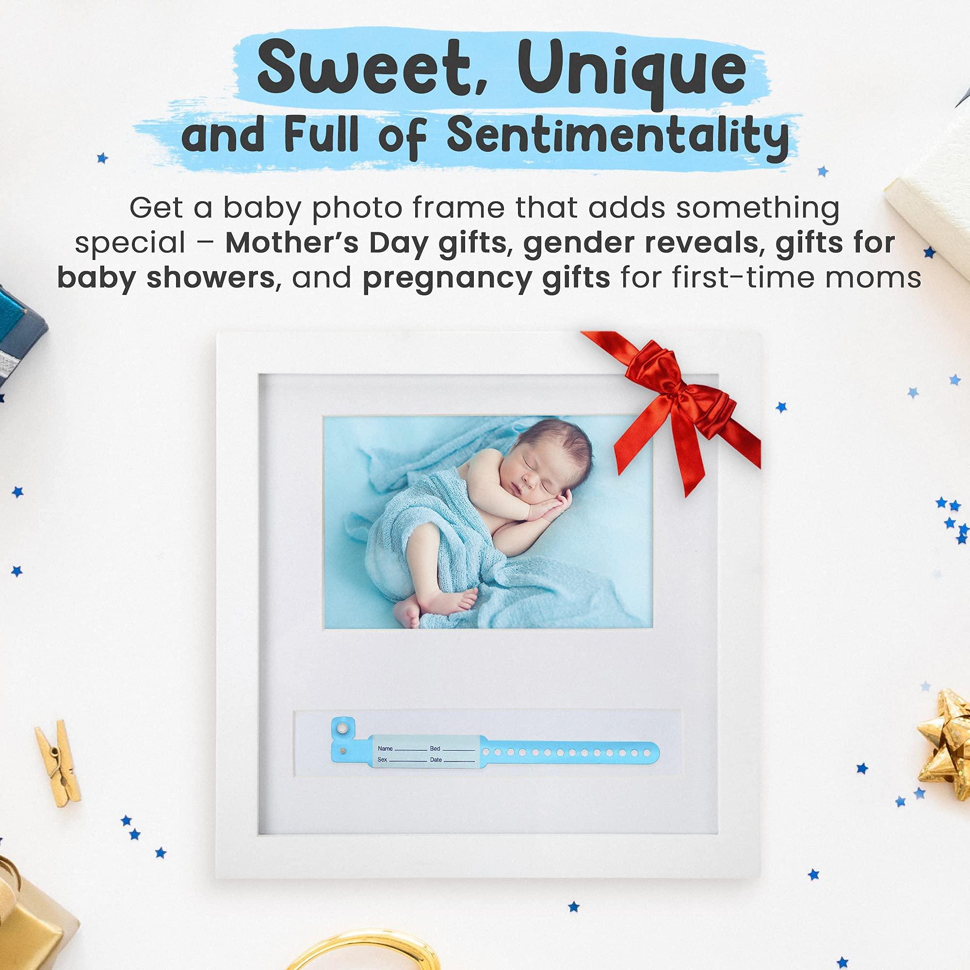 Baby Bracelet First-Year Picture Frame | White Baby Photo Frame with Space for a Hospital ID Bracelet | A Unique Pregnancy Gift for New Parents, First-time Moms, and Gender Reveals 2