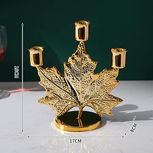 Hosoncovy Maple Leaf Candle Holder 3 Arms Metal Candlestick Holder Tealight Candle Stand Decorative Candle Holder Tealight Holder Taper Candle Holder for Table Wedding Party Home Decoration (Stand) 1