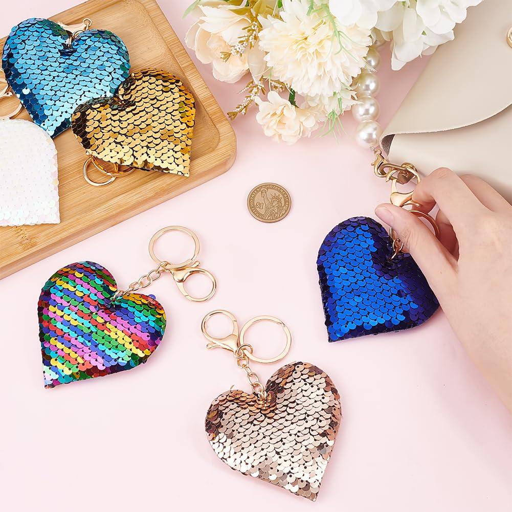 WADORN 6 Pieces Sequin Love Heart Keychain, Assorted Color Sparkly Bing Keychains Car Key Ring Holder Women Backpack Handbag Charms Phone Purse Decoration Pendent Accessories Valentines Gift, 13cm 2