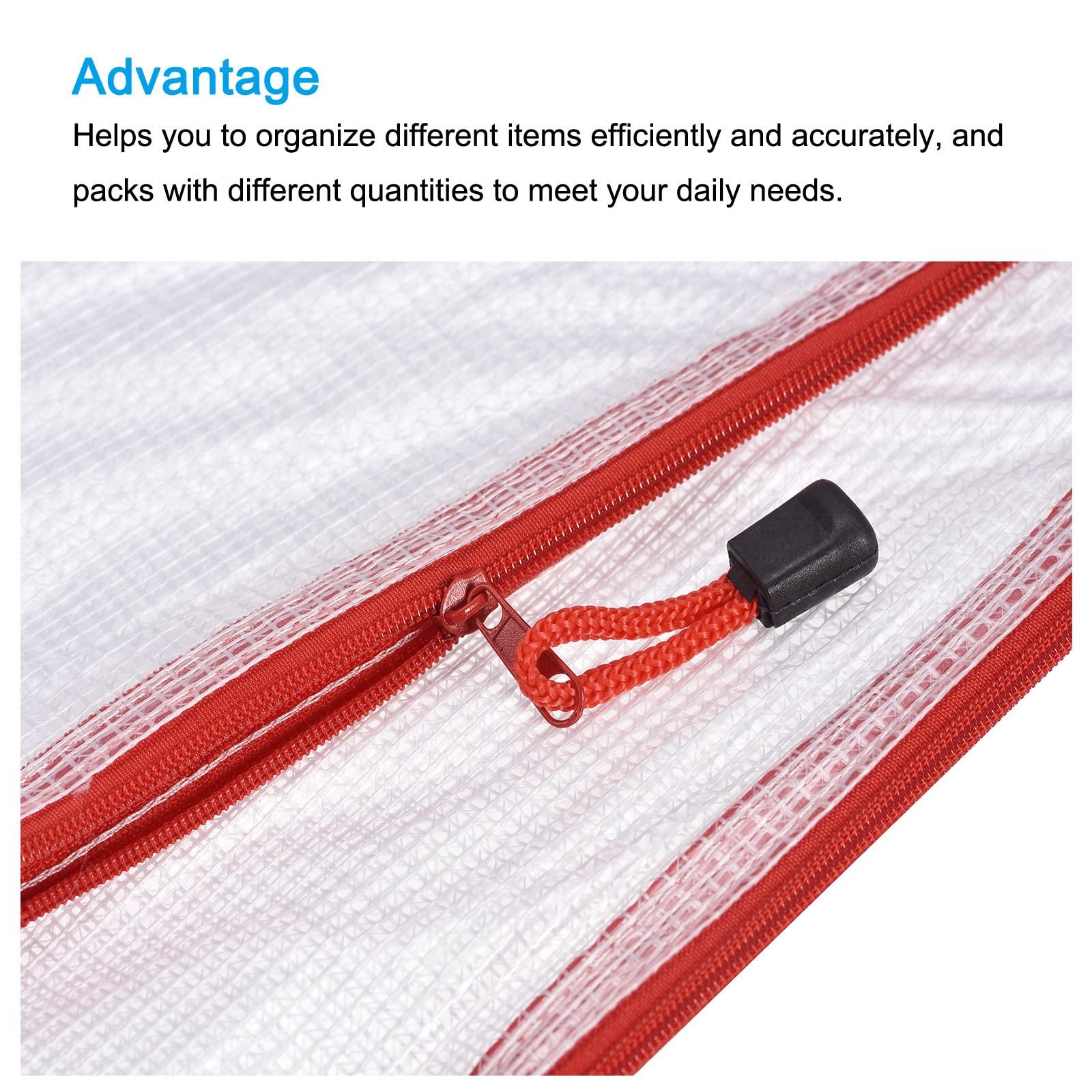 sourcing map Mesh Zipper Bags, A3 Size Plastic Zip File Pouch Document Folders for Home Office Travel, Red Pack of 3 9