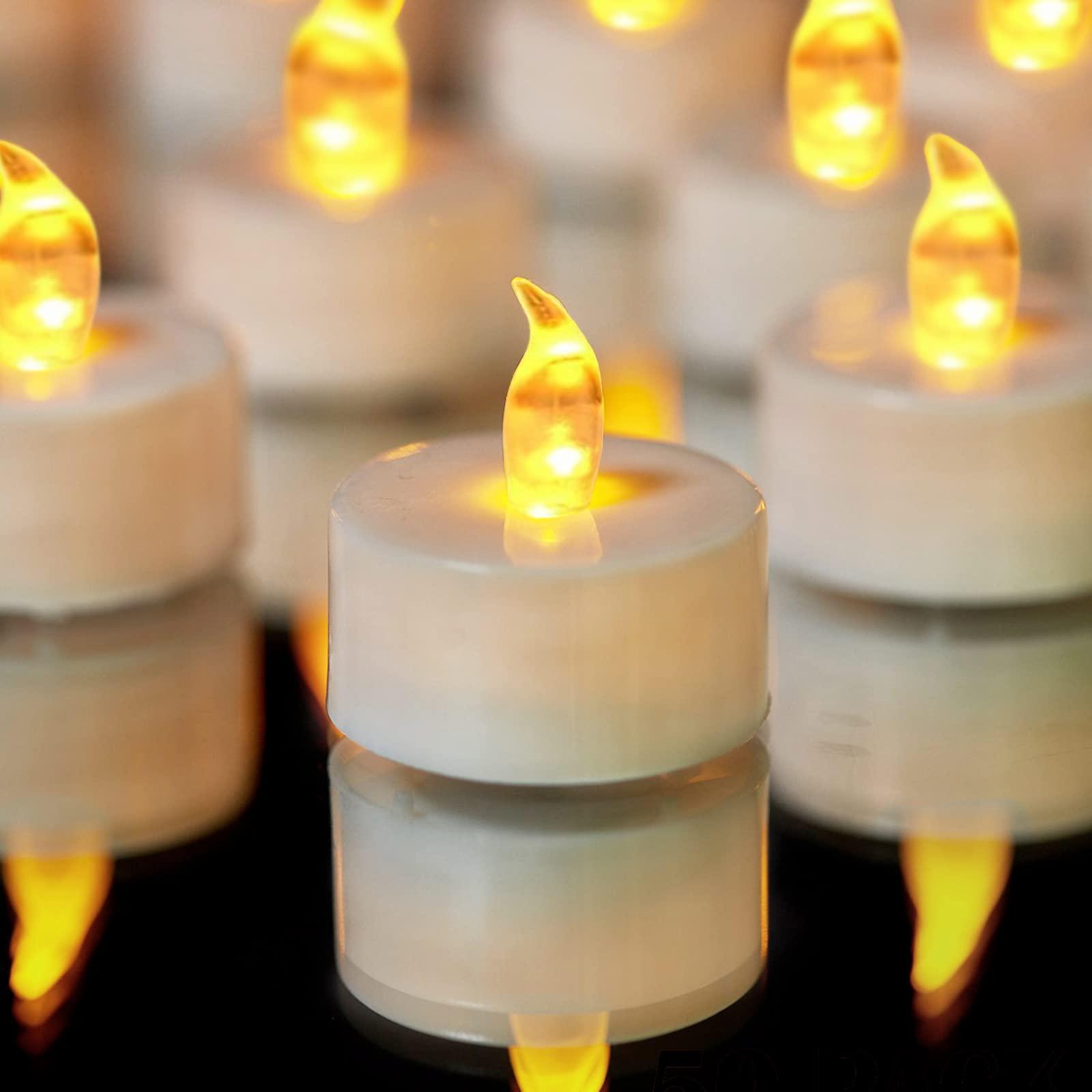 Tea Lights,LED Candles Flickering Flameless Candles,50-Pack Realistic Battery Operated Fake Candle with Warm Yellow Bulb Light for Halloween Decoration,Festivals,Weddings etc [Energy Class E] 0