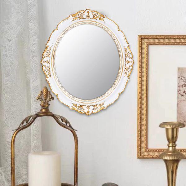 YCHMIR Decorative Mirror Vintage Mirror Hanging Mirror 37.6 x 33.3 cm Oval Mirror White Pack of 2 1