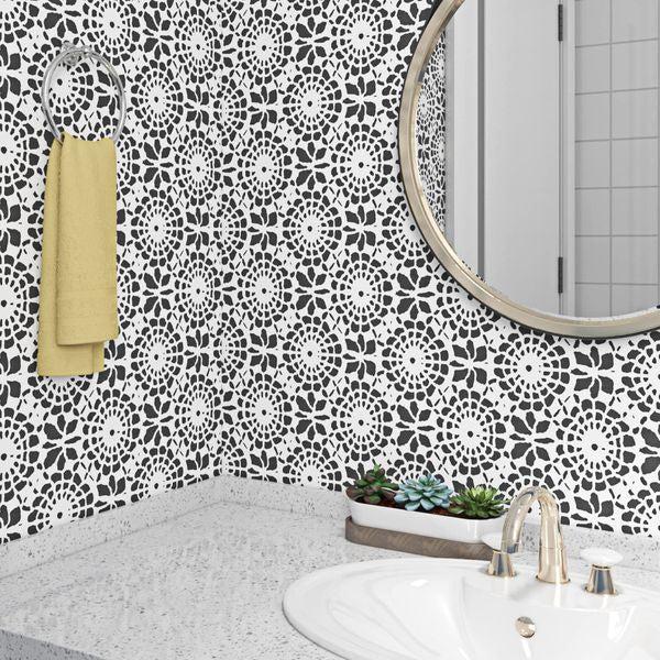 ReWallpaper 44.5cm x 7m Peel and Stick Wallpaper Floral Black and White Self Adhesive Wallpaper Lining Paper for Walls Living Room Bedroom Bathroom Kitchen Cupboards Sticky Back Plastic Patterned 4
